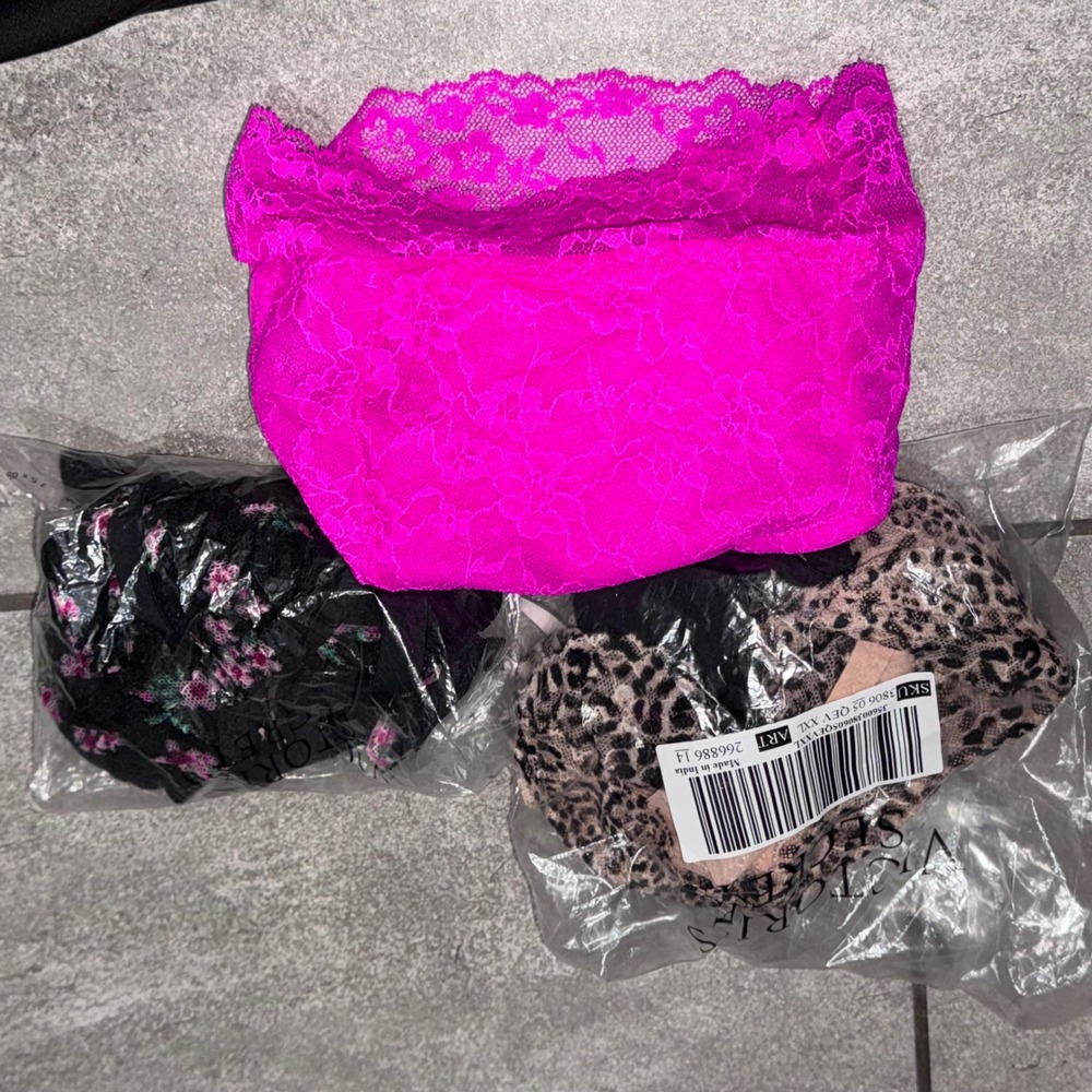 Victoria's Secret Bralette Set Women XXL Pink Leopard Floral NEW Lace 3 Pack - Picture 11 of 12
